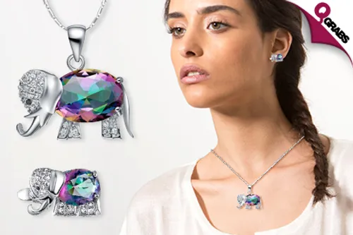 From QR99 Be Cute with a Crystal Elephant Necklace & Earrings Set! (Up to QR398 Value)